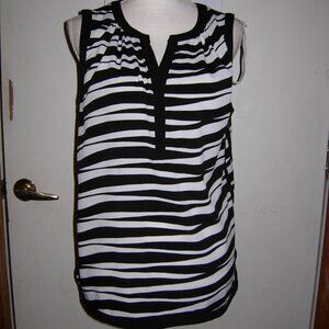 Attention Black White Striped Sleeveless Pop Over Top L